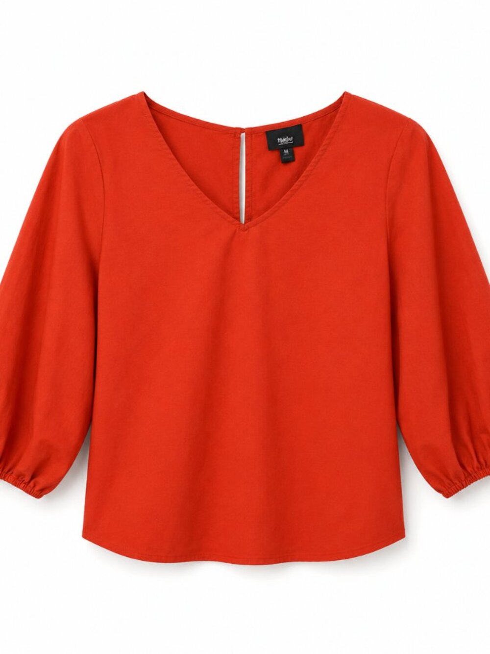Mossimo M Red Puff Sleeve V Neck Blouse Cotton Romantic Chic